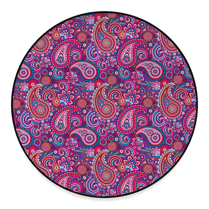 Purple And Pink Paisley Pattern Print Round Floor Mat