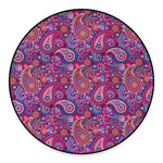 Purple And Pink Paisley Pattern Print Round Floor Mat