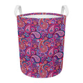 Purple And Pink Paisley Pattern Print Round Laundry Basket
