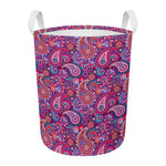 Purple And Pink Paisley Pattern Print Round Laundry Basket