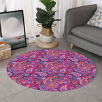 Purple And Pink Paisley Pattern Print Round Rug
