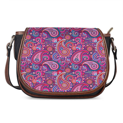 Purple And Pink Paisley Pattern Print Saddle Bag