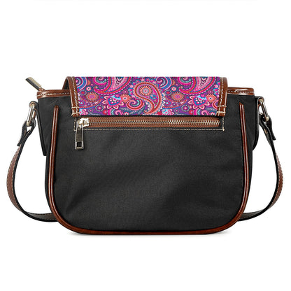 Purple And Pink Paisley Pattern Print Saddle Bag
