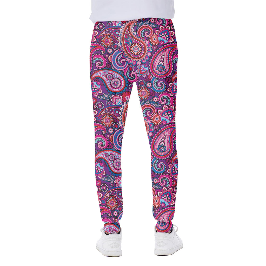 Purple And Pink Paisley Pattern Print Scuba Joggers