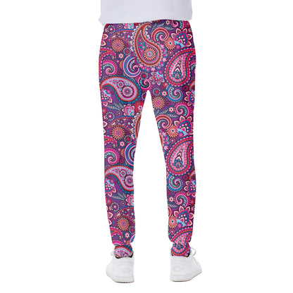 Purple And Pink Paisley Pattern Print Scuba Joggers