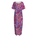 Purple And Pink Paisley Pattern Print Short Sleeve Long Nightdress