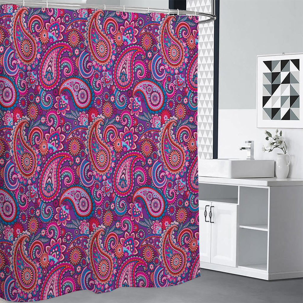 Purple And Pink Paisley Pattern Print Shower Curtain