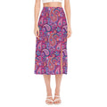 Purple And Pink Paisley Pattern Print Side Slit Midi Skirt
