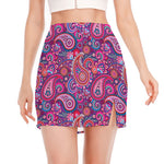 Purple And Pink Paisley Pattern Print Side Slit Mini Skirt
