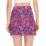 Purple And Pink Paisley Pattern Print Side Slit Mini Skirt