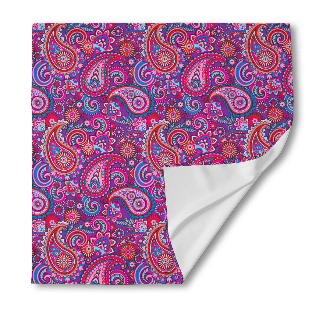 Purple And Pink Paisley Pattern Print Silk Bandana