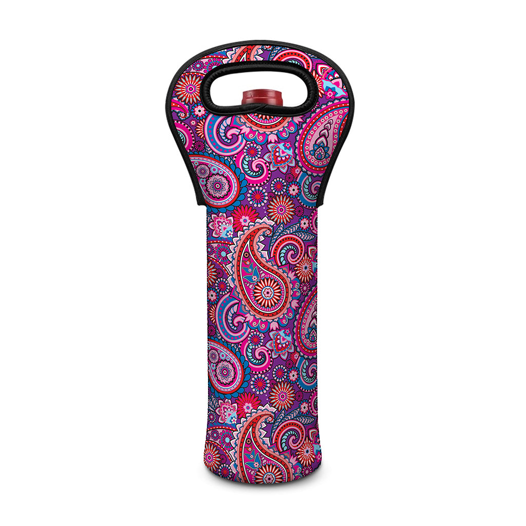 Purple And Pink Paisley Pattern Print Single Neoprene Wine Tote
