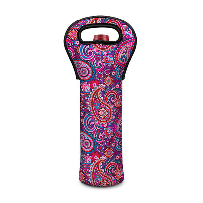 Purple And Pink Paisley Pattern Print Single Neoprene Wine Tote