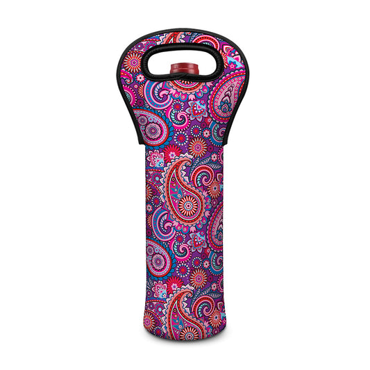 Purple And Pink Paisley Pattern Print Single Neoprene Wine Tote