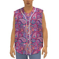 Purple And Pink Paisley Pattern Print Sleeveless Baseball Jersey