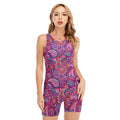 Purple And Pink Paisley Pattern Print Sleeveless One Piece Swimsuit