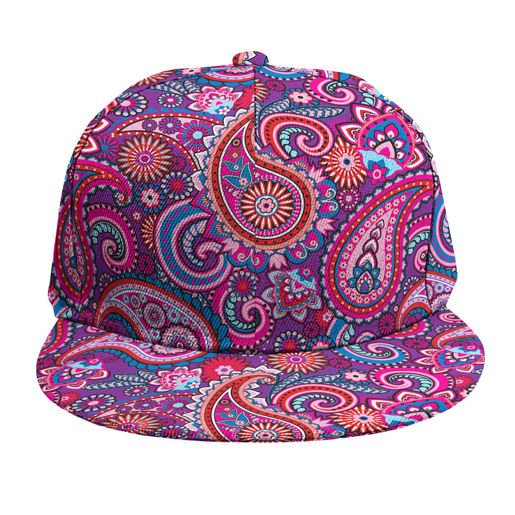 Purple And Pink Paisley Pattern Print Snapback Cap
