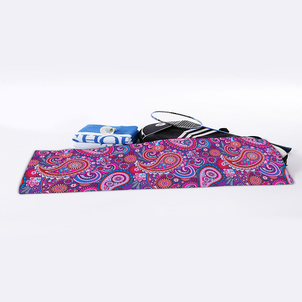 Purple And Pink Paisley Pattern Print Sports Towel