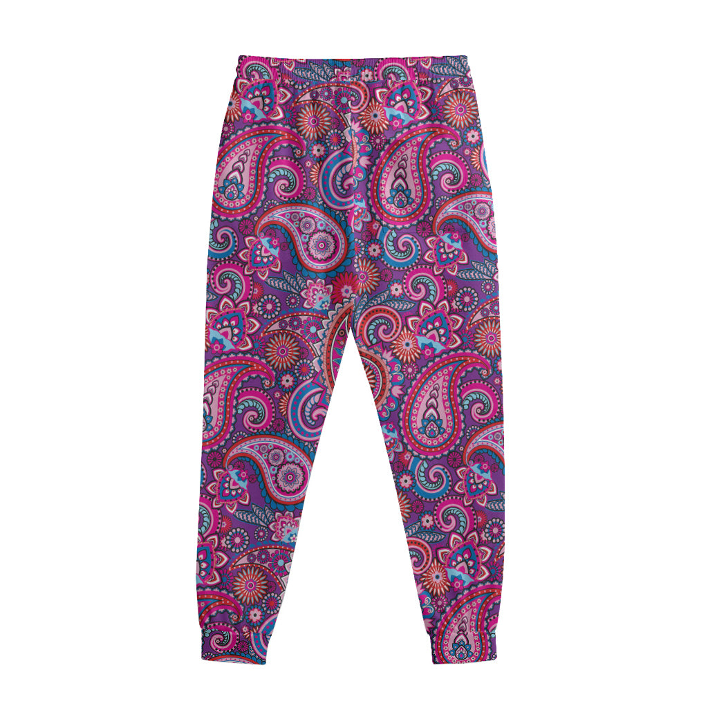 Purple And Pink Paisley Pattern Print Sweatpants