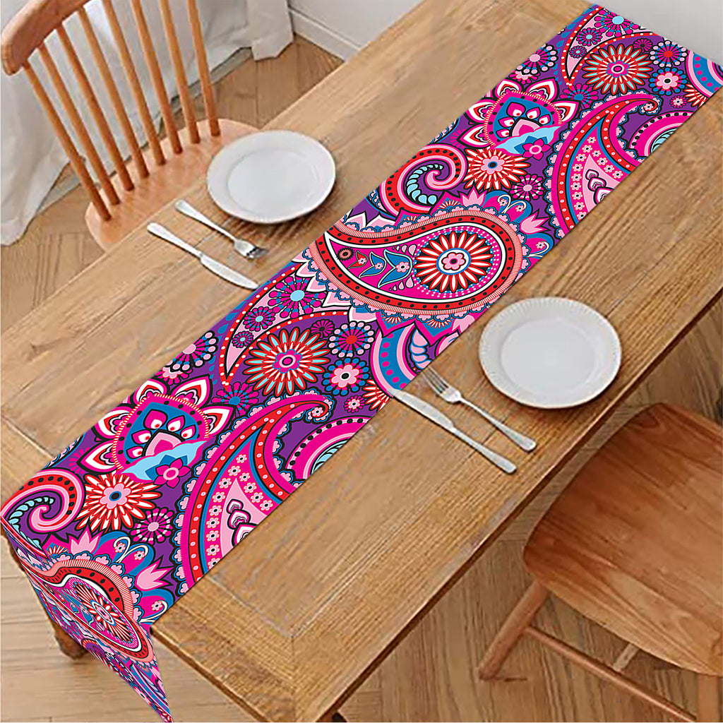 Purple And Pink Paisley Pattern Print Table Runner