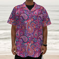Purple And Pink Paisley Pattern Print Textured Short Sleeve Shirt