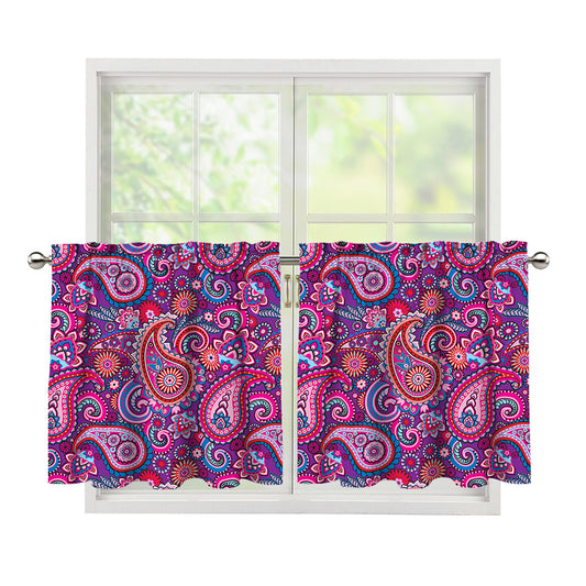 Purple And Pink Paisley Pattern Print Tier Curtains