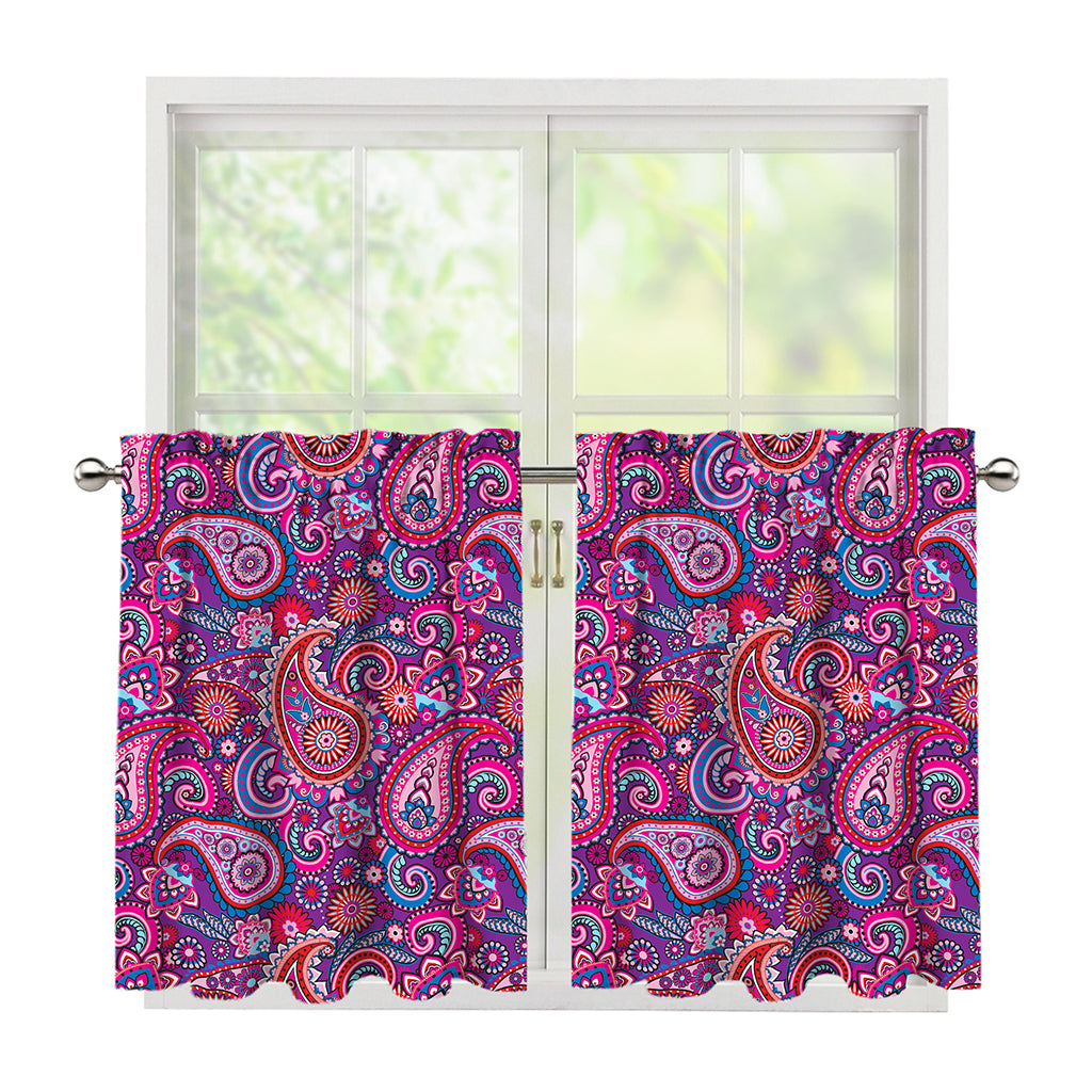 Purple And Pink Paisley Pattern Print Tier Curtains