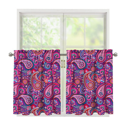 Purple And Pink Paisley Pattern Print Tier Curtains