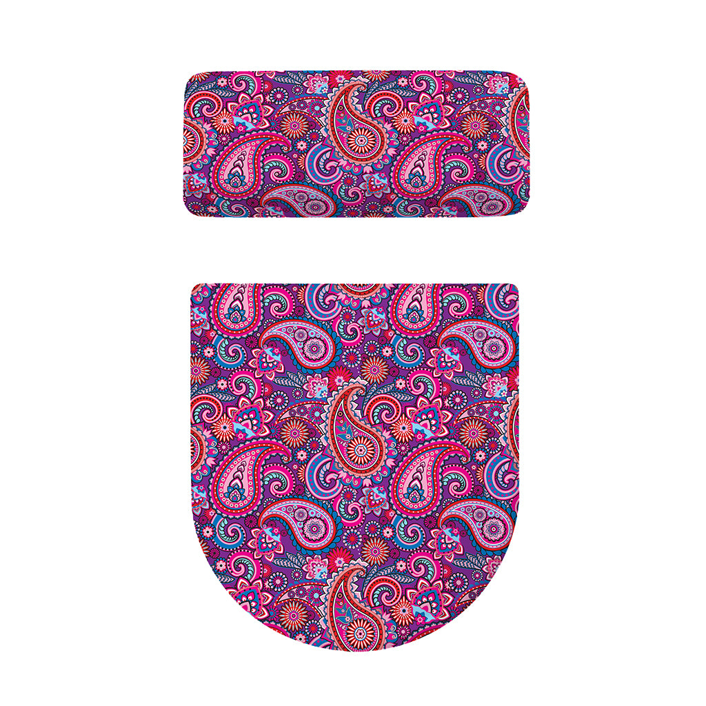 Purple And Pink Paisley Pattern Print Toilet Lid And Tank Cover Set