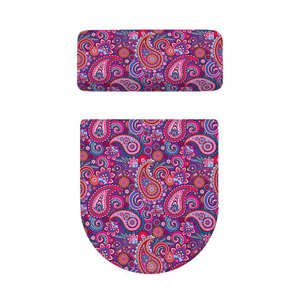 Purple And Pink Paisley Pattern Print Toilet Lid And Tank Cover Set