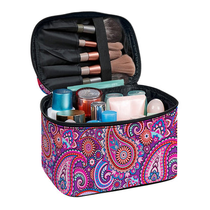 Purple And Pink Paisley Pattern Print Travel Makeup Bag