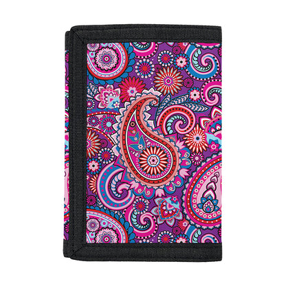 Purple And Pink Paisley Pattern Print Trifold Wallet