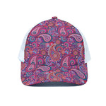 Purple And Pink Paisley Pattern Print White Mesh Trucker Cap