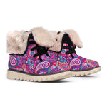 Purple And Pink Paisley Pattern Print Winter Boots