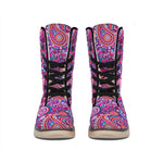 Purple And Pink Paisley Pattern Print Winter Boots