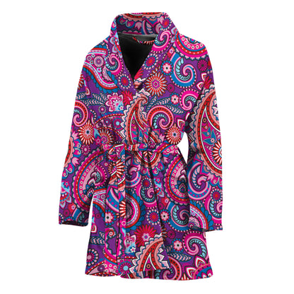 Purple And Pink Paisley Pattern Print Women's Bathrobe