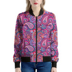 Purple And Pink Paisley Pattern Print Women's Bomber Jacket