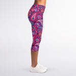 Purple And Pink Paisley Pattern Print Women's Capri Leggings