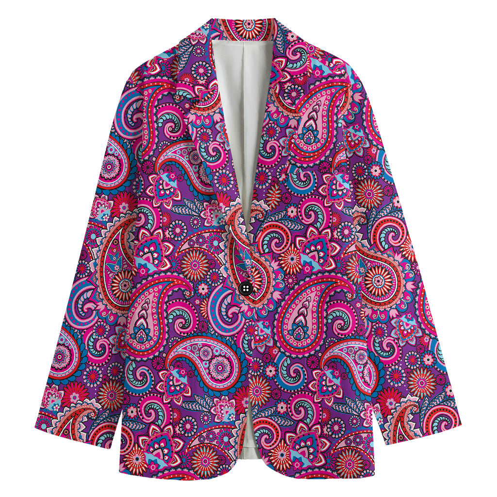 Purple And Pink Paisley Pattern Print Women's Cotton Blazer