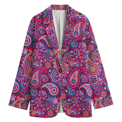 Purple And Pink Paisley Pattern Print Women's Cotton Blazer
