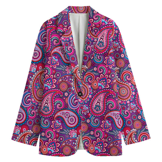 Purple And Pink Paisley Pattern Print Women's Cotton Blazer