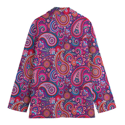 Purple And Pink Paisley Pattern Print Women's Cotton Blazer