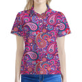 Purple And Pink Paisley Pattern Print Women's Polo Shirt