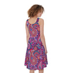 Purple And Pink Paisley Pattern Print Women's Sleeveless Dress