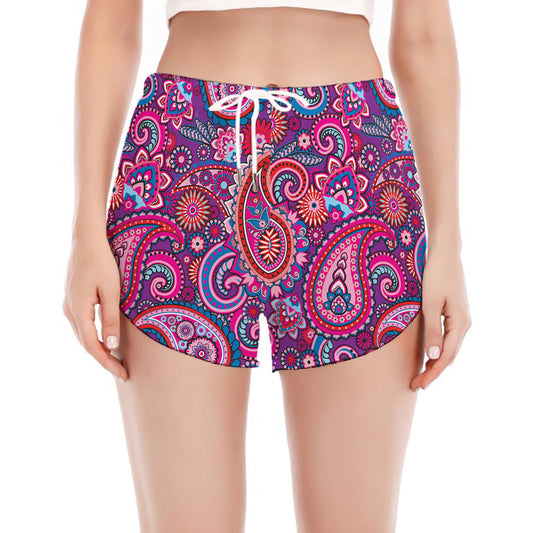 Purple And Pink Paisley Pattern Print Women's Split Running Shorts