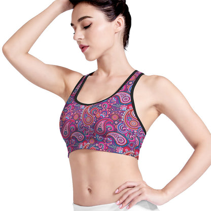 Purple And Pink Paisley Pattern Print Women's Sports Bra