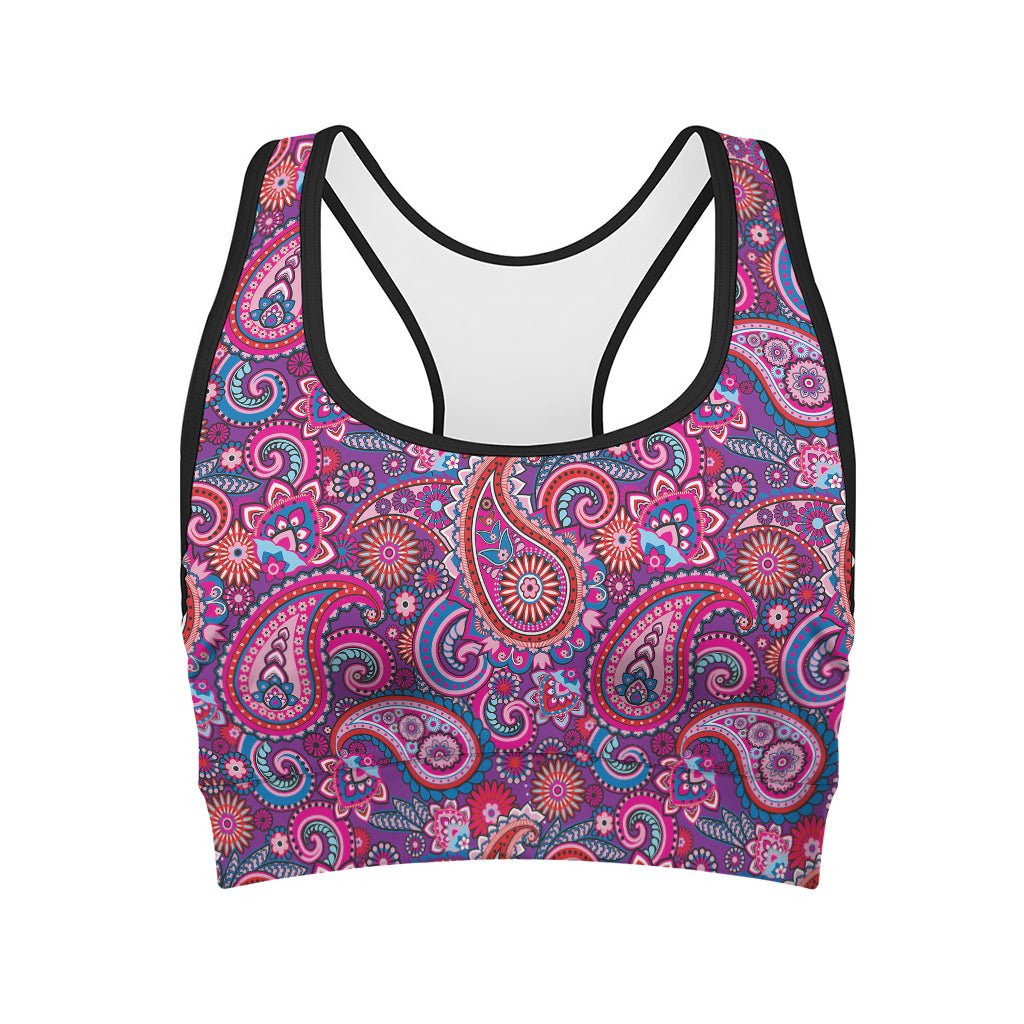 Purple And Pink Paisley Pattern Print Women's Sports Bra