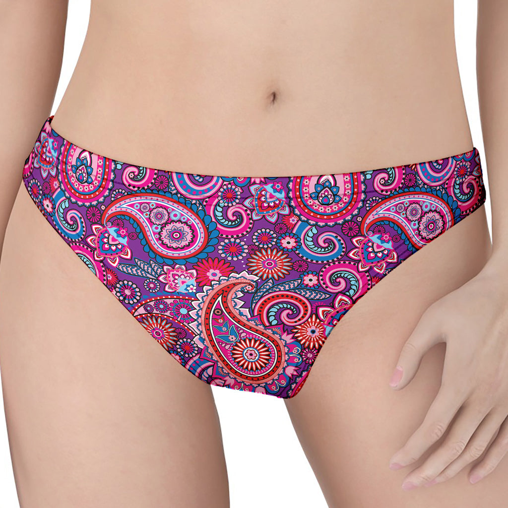 Purple And Pink Paisley Pattern Print Women's Thong