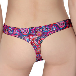 Purple And Pink Paisley Pattern Print Women's Thong