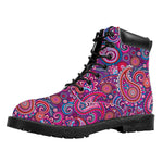 Purple And Pink Paisley Pattern Print Work Boots